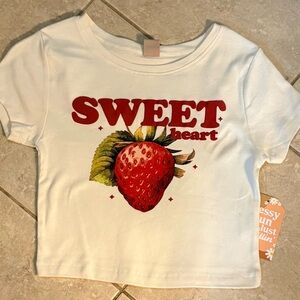 Messy Bun Just Chillin' Sweetheart Strawberry Baby Tee - XS